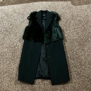 Top shop green wool and fur vest